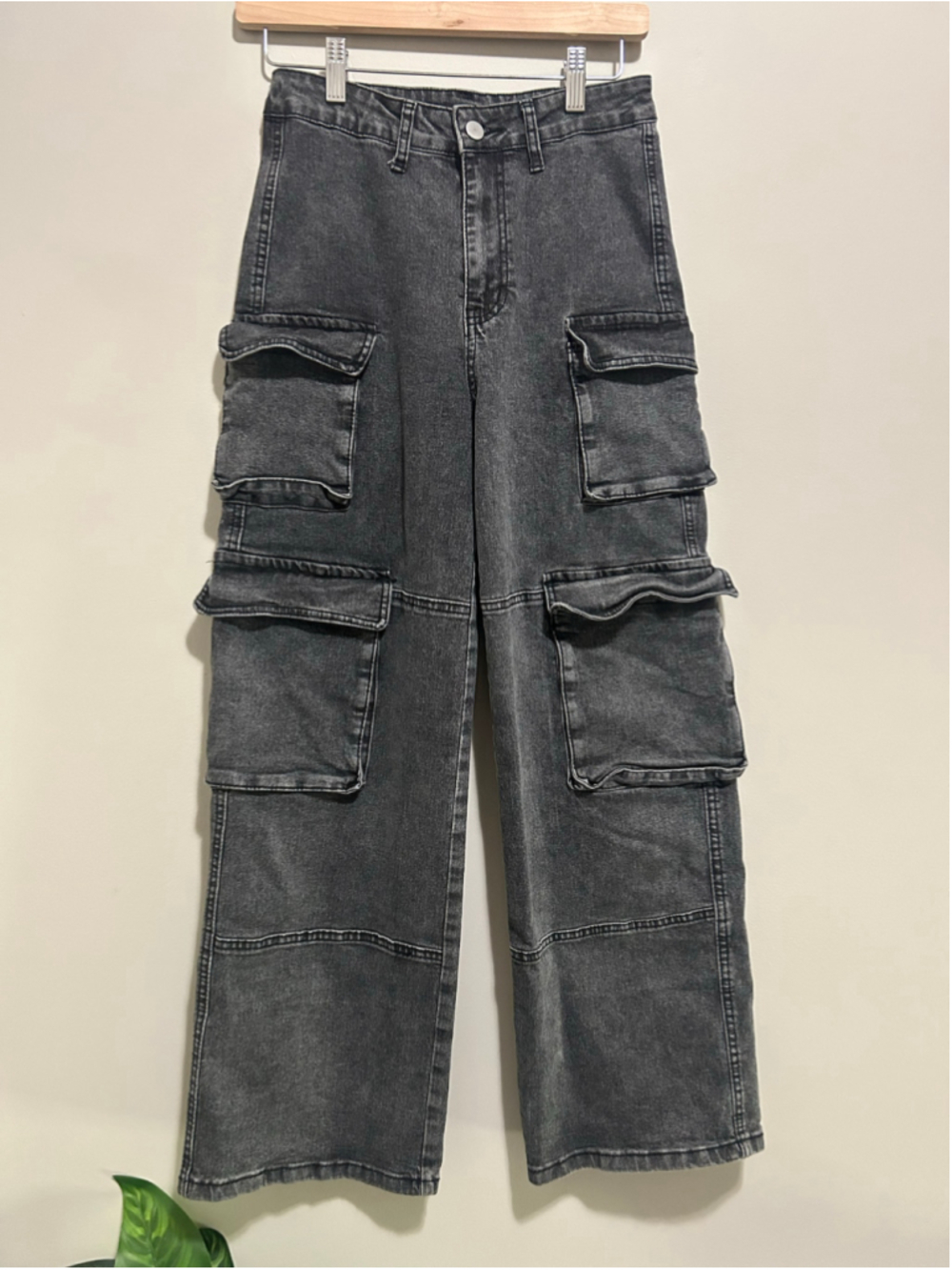 Women's Wide Leg Cargo Pants Black Size M